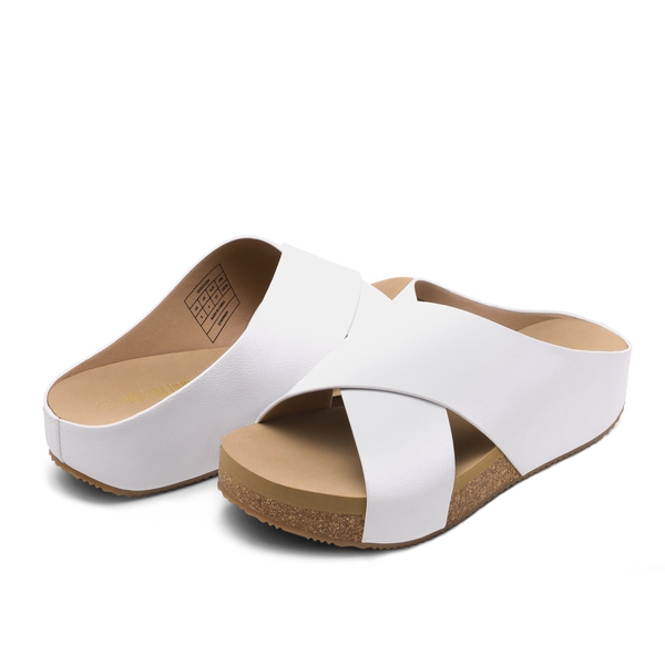Platform Criss-Cross Flat Sandals - WHITE PU - 4